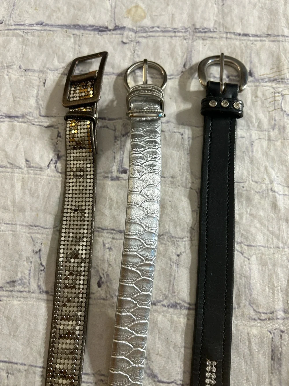 LOT OF (3) EMBELLISHED SILVER PRINT DETAILS RHINESTONES SEQUINS & CROC BELTS